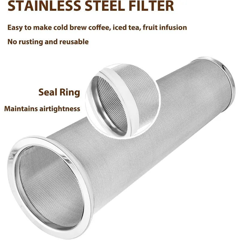304 Stainless Steel Cold Brew Coffee Filter - 64oz Mason Jar Filter for Wide Mouth Jars, Durable Strainer with Seal Ring, Effortless Cleaning, Versatile Brewing Options for Iced Drinks & Sun Infusers