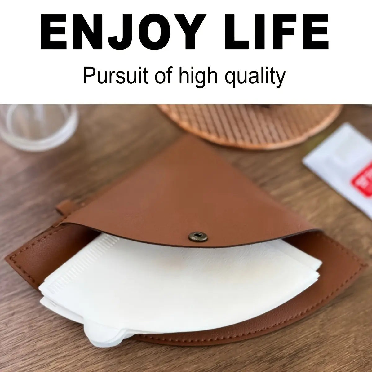 Reusable Coffee Filter Holder Bag, Portable Coffee Paper Filter Storage, Waterproof Leather Hanging Bag for Home Office Camping Travel