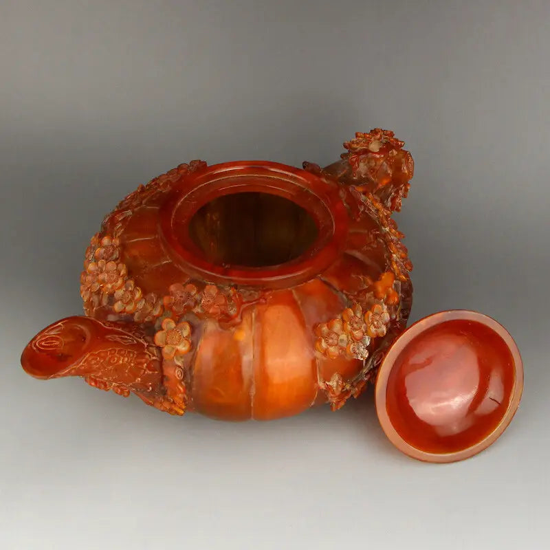 Vintage Ox Horn Low Relief Plum Flower Teapot