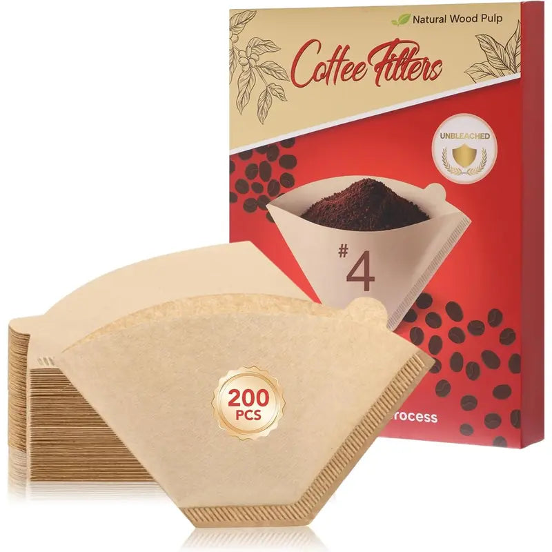200 Count #4 Cone Coffee Filters 8-12 Cups, Disposable Unbleached Coffee Filters 4 Cone Paper,  #4 Coffee Filters Compatible with , Drip and Pour Over Coffee Maker(Box)