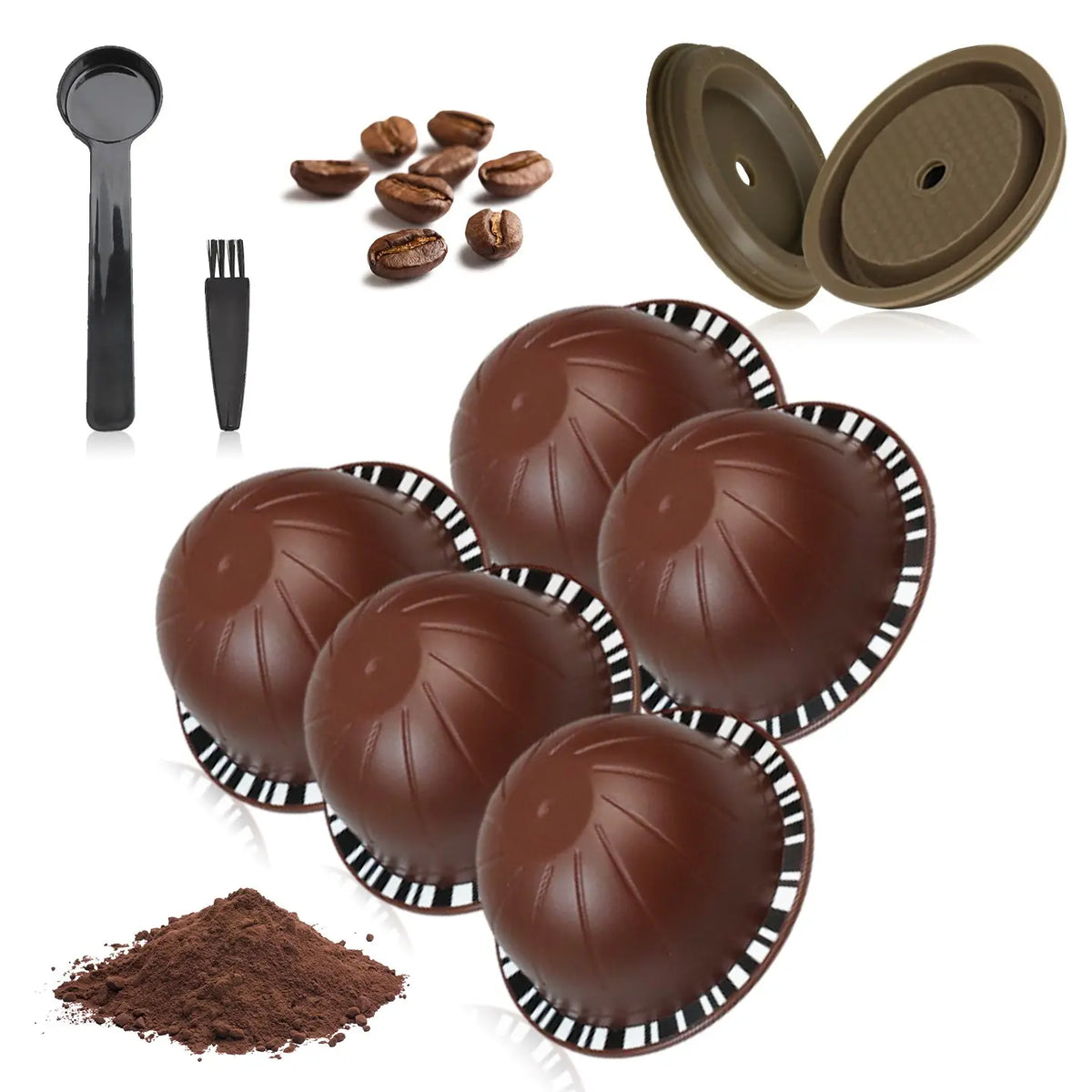 Reusable Coffee Capsule Set, 150ML/ 230ML, Fillable Filter Shell, Coffee Filters, Includes Silicone Lid, Spoon, Brush Accessories, Kitchen Gadgets, Kitchenware