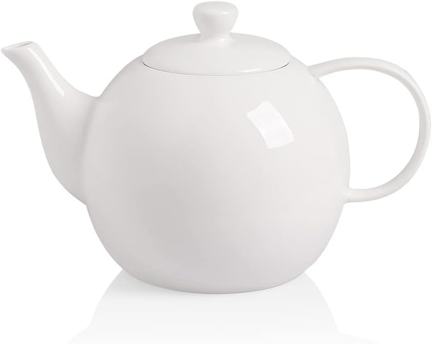Sweejar Ceramic Tea Pots,30OZ Porcelain Teapot with Infuser(White)