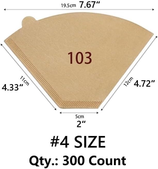 peaceleaf Cone Coffee Filters (Natural Unbleached, 300 Pieces, #4 Size)