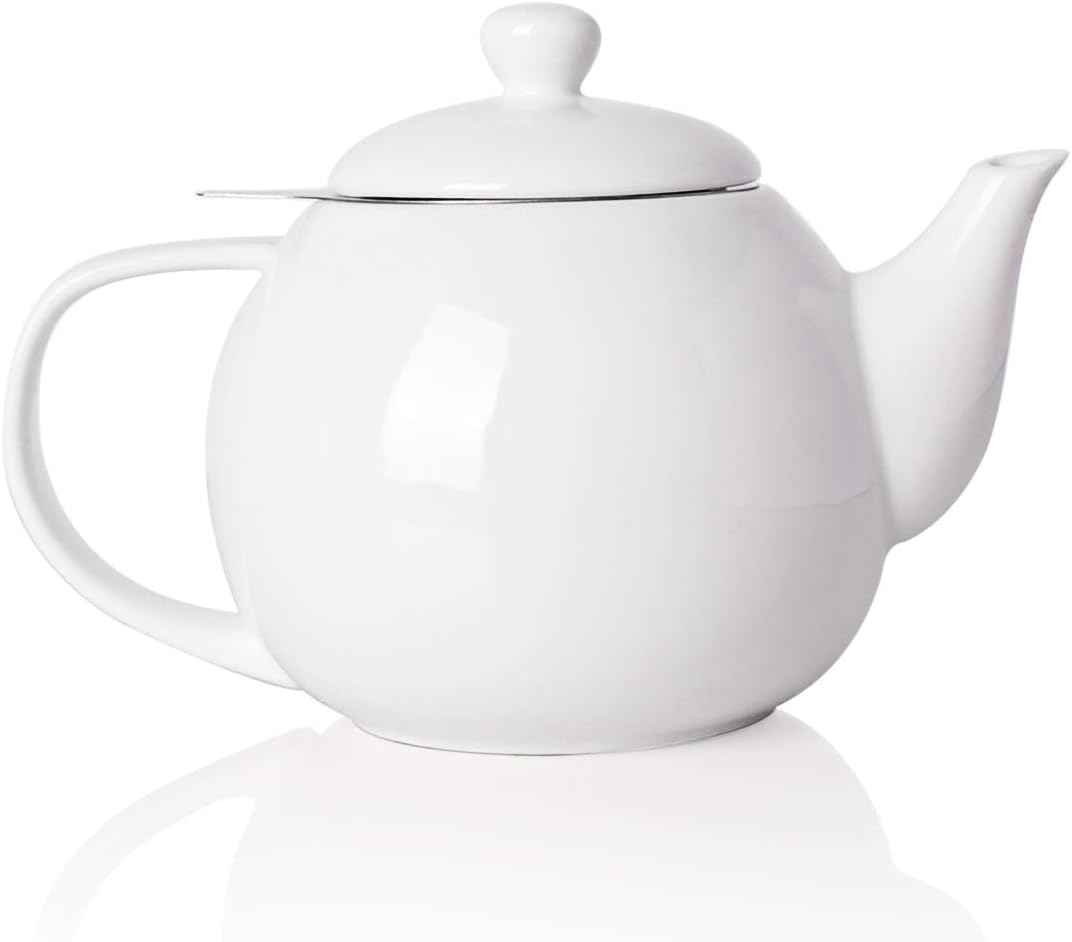 Sweejar Ceramic Tea Pots,30OZ Porcelain Teapot with Infuser(White)