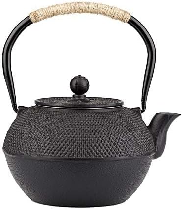 YJX Black Cast Iron Teapot, Tea Kettle for Stove Top, 40.6oz Tea Pot