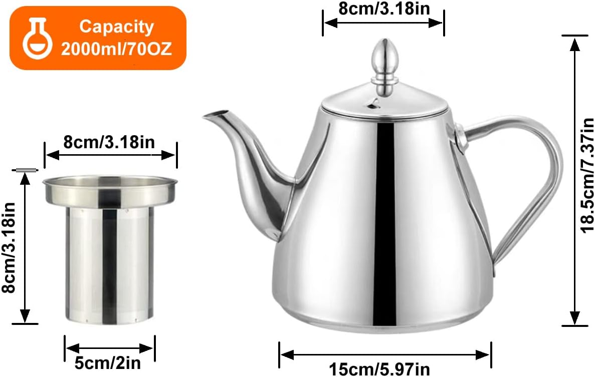 SANQIAHOME 2000ml Teapot with Infuser, Comfortable Handle, Mirror Polished