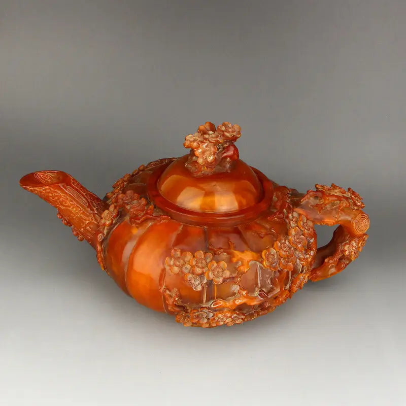 Vintage Ox Horn Low Relief Plum Flower Teapot