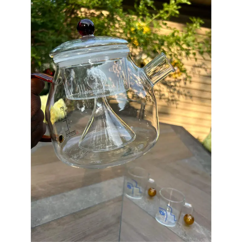 42 oz 3-piece ORANGE SUNSET Glass Teapot | Herb Infuser | High Borosilicate Glass | Wide Handle
