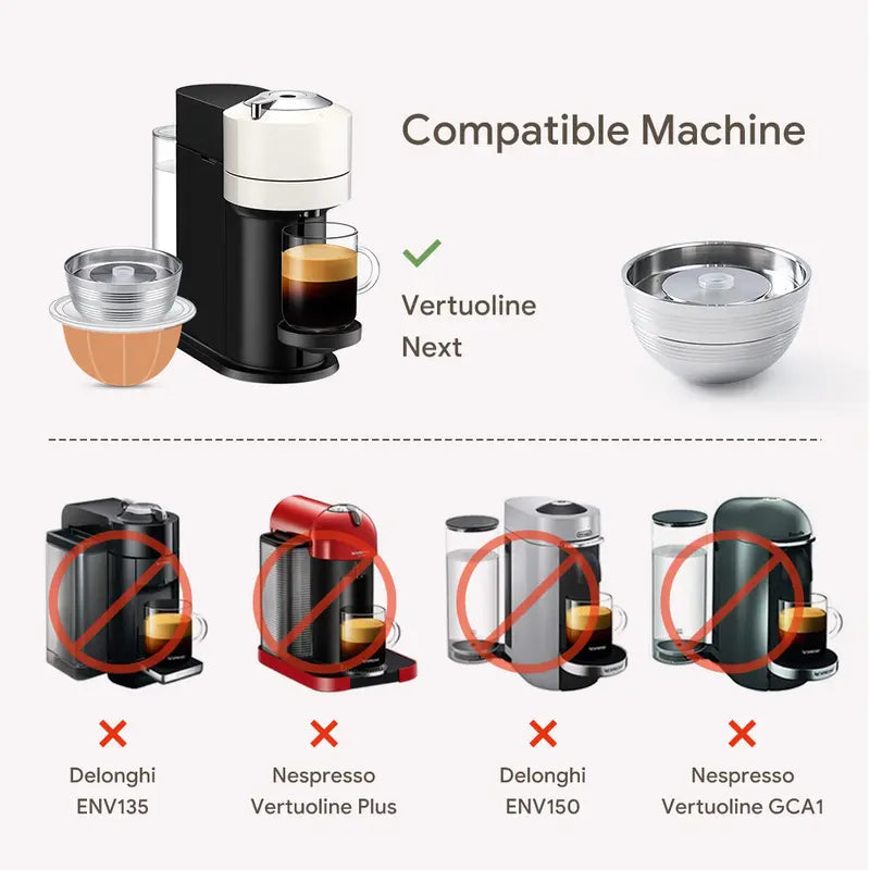 Icafilas Reusable Coffee Filter Capsule - Food-Grade Stainless Steel & Aluminium, 9g, 80ml/150ml, 49x28mm, Refillable for Nespresso Vertuo Next Machines, Tea Compatible, Ground Coffee Reusable Filters for Daily Use