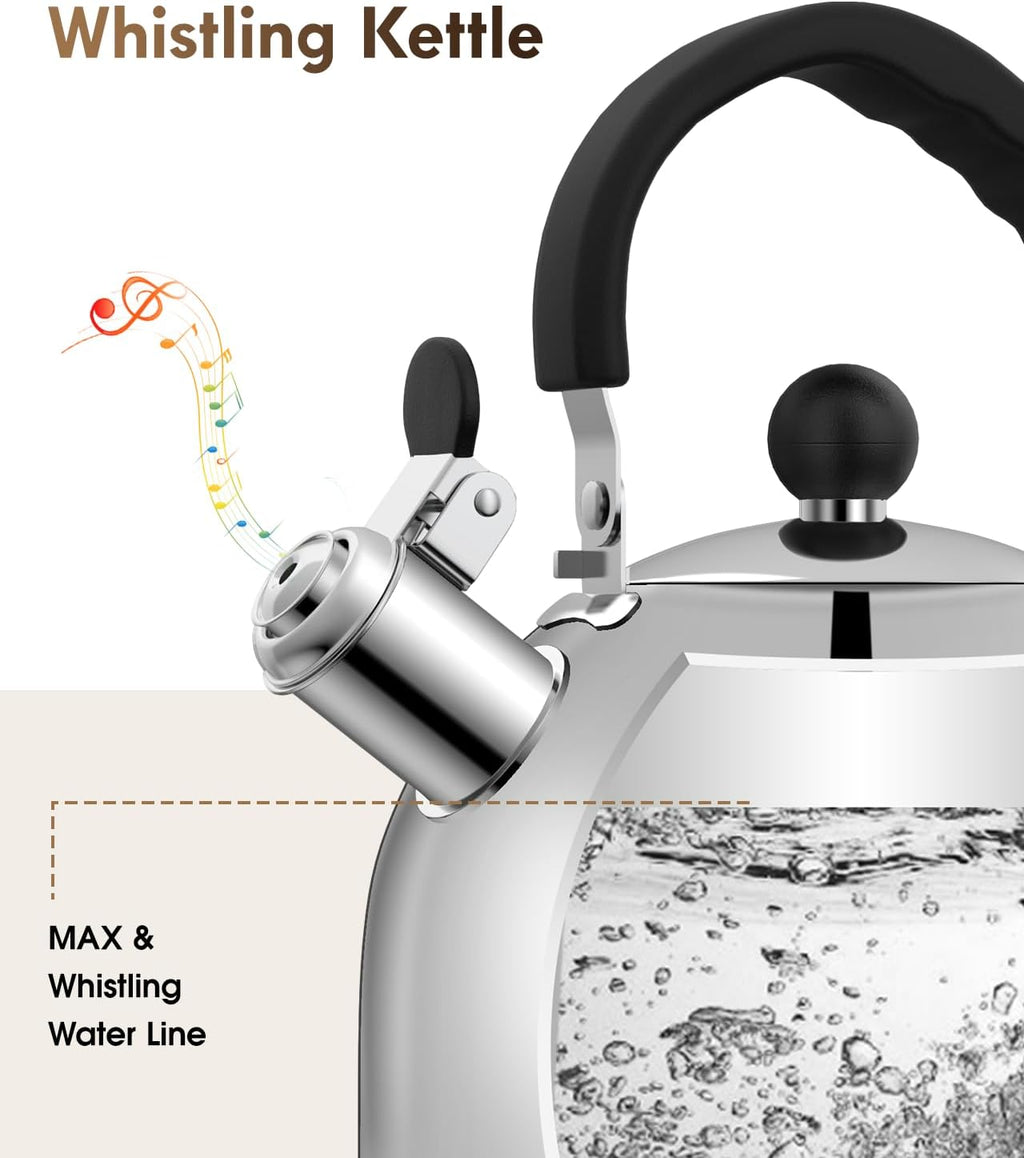 Tea Kettle for Stove Top - Stainless steel Teapot,2 Quart Camping Kettle, Efficient Heating, Audible Whistle, Safe Handle - Hot Water kettle & Tea Pot Stovetop (Silver)