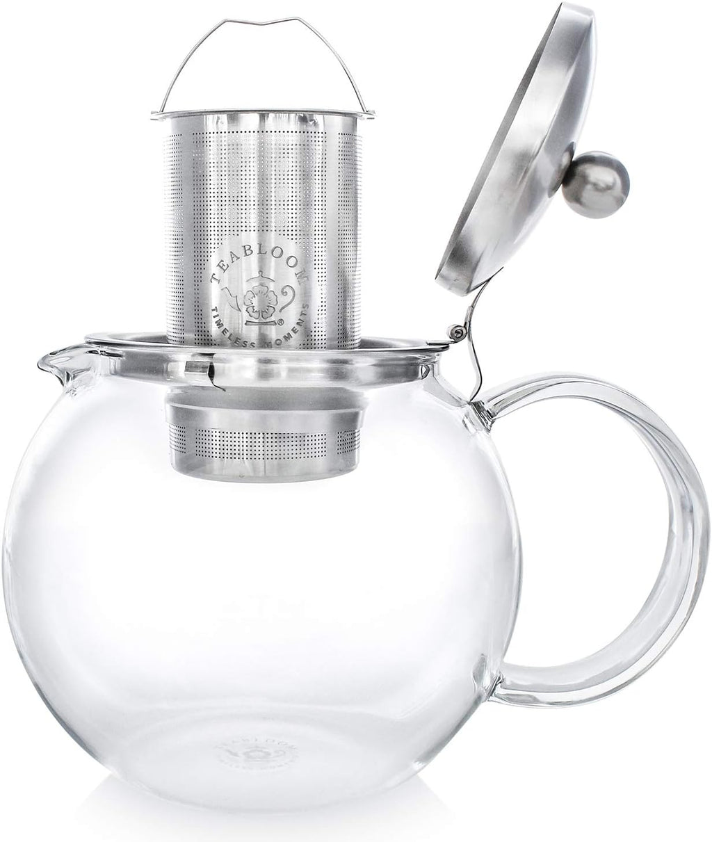 Teabloom All-in-One Glass Teapot and Tea Kettle – Heatproof Borosilicate Glass Tea Maker with Removable Stainless Steel Loose Tea Infuser – Classica Stovetop Tea Pot (40 oz / 1200 ml)