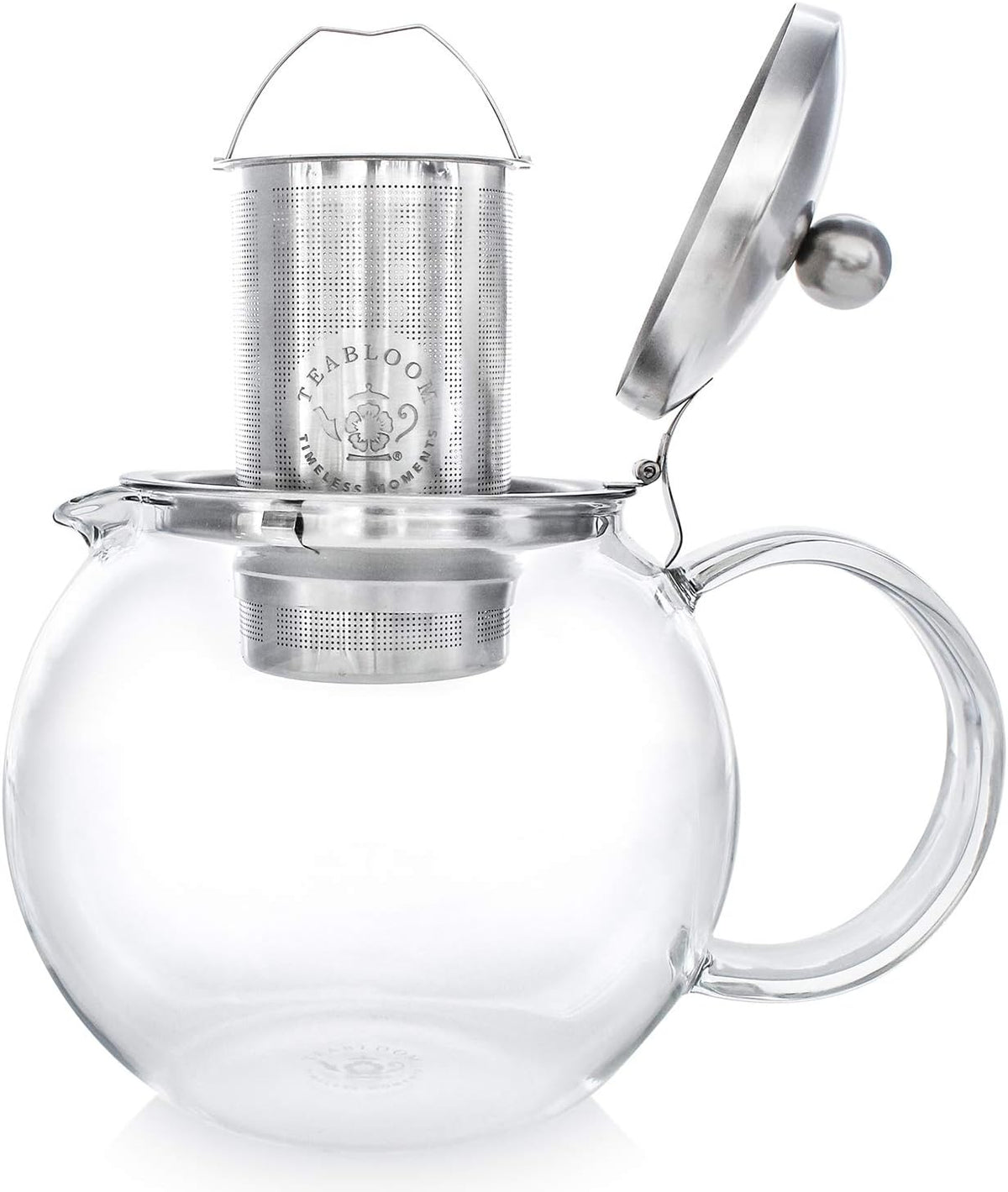 Teabloom All-in-One Glass Teapot and Tea Kettle – Heatproof Borosilicate Glass Tea Maker with Removable Stainless Steel Loose Tea Infuser – Classica Stovetop Tea Pot (40 oz / 1200 ml)