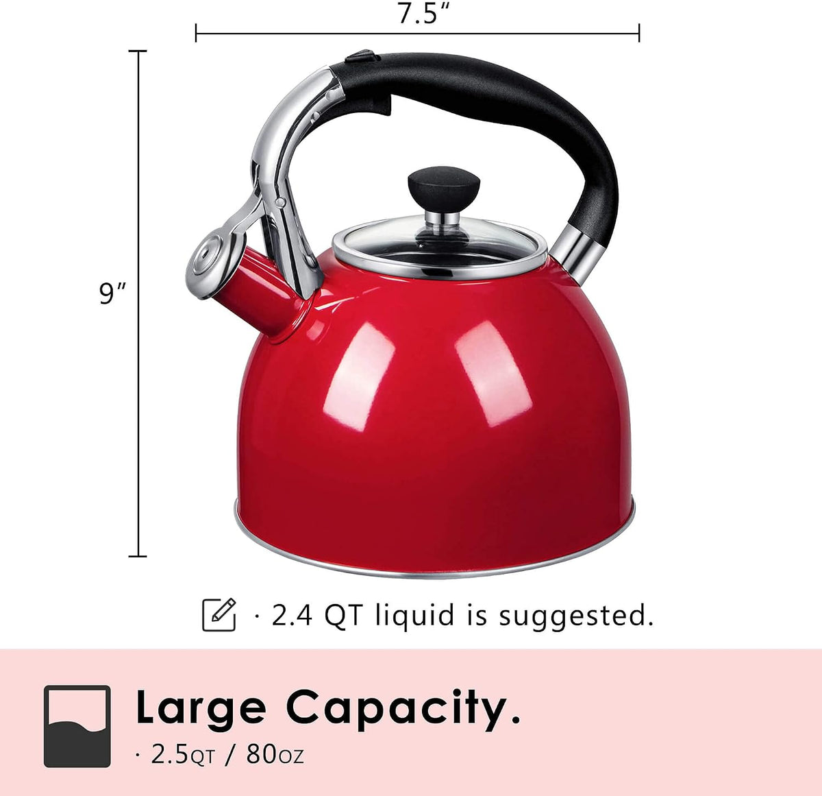 Rorence Whistling Tea Kettle for Stove Top, 2.5QT Stainless Steel Tea Pot