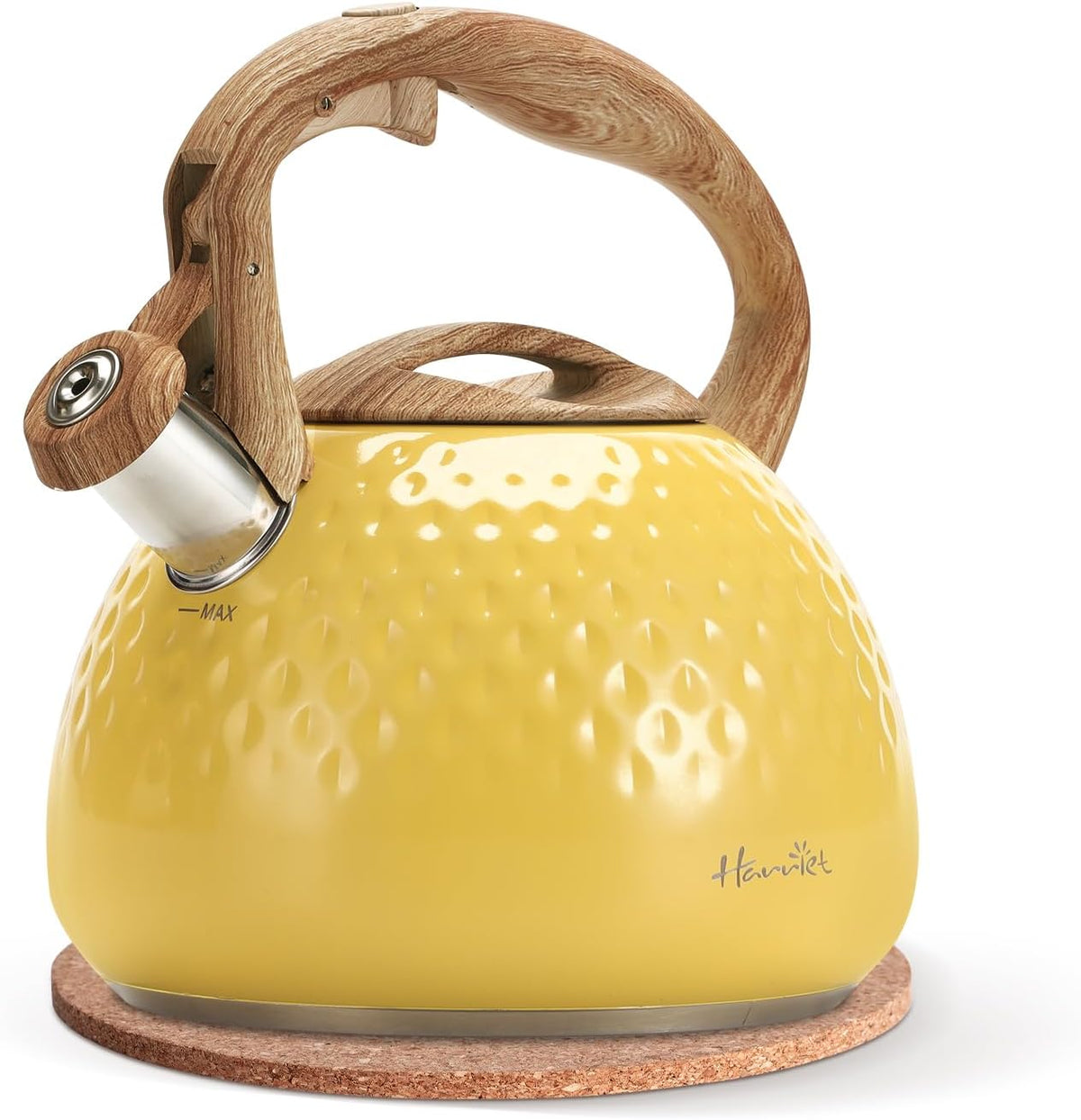 Harriet Whistling Tea Kettle, 2.5QT Food-Grade Steel Teapot, Yellow