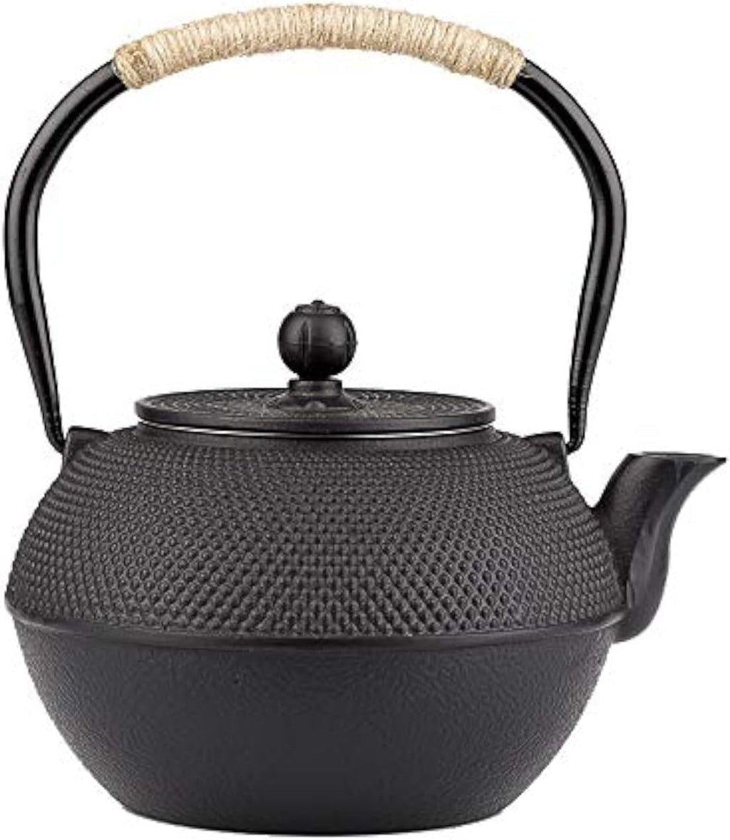 YJX Black Cast Iron Teapot, Tea Kettle for Stove Top, 40.6oz Tea Pot