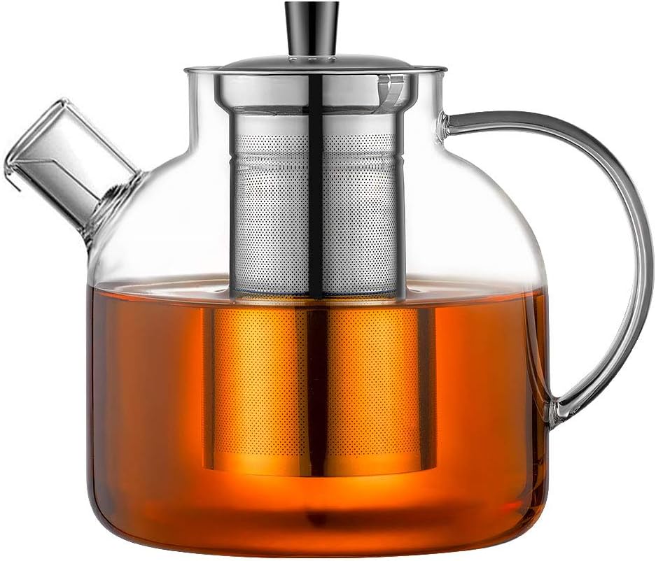 1500ml(50oz) Glass Teapot with Removable Infuser, Ehugos Stovetop Safe Large Tea Pot, Blooming and Loose Leaf Hand Crafted Kettle for Women and Adult with Stainless Infuser
