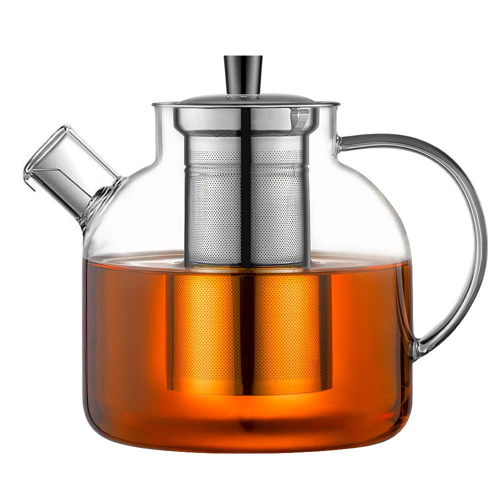 1500ml(50oz) Glass Teapot with Removable Infuser, Ehugos Stovetop Safe Large Tea Pot, Blooming and Loose Leaf Hand Crafted Kettle for Women and Adult with Stainless Infuser