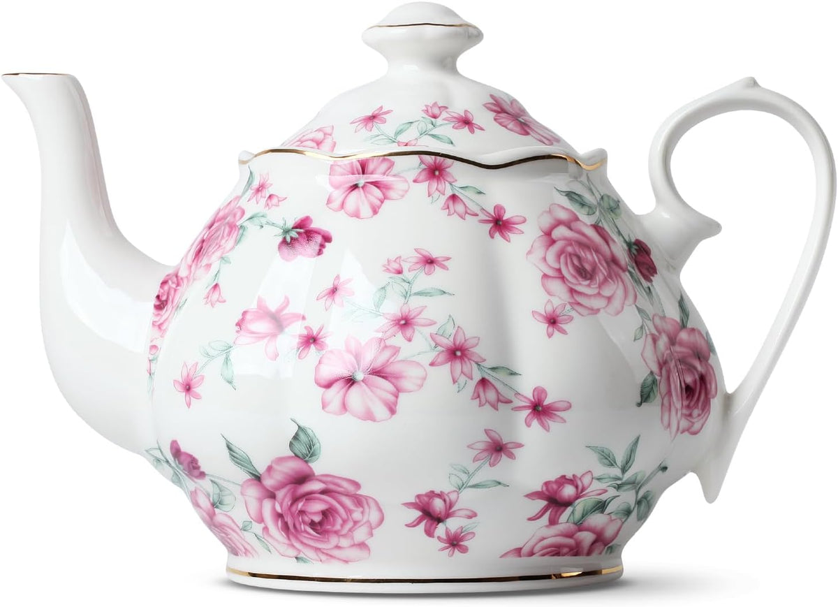 BTaT Floral Teapot, 38 oz Bone China, Perfect for Tea Set & Parties