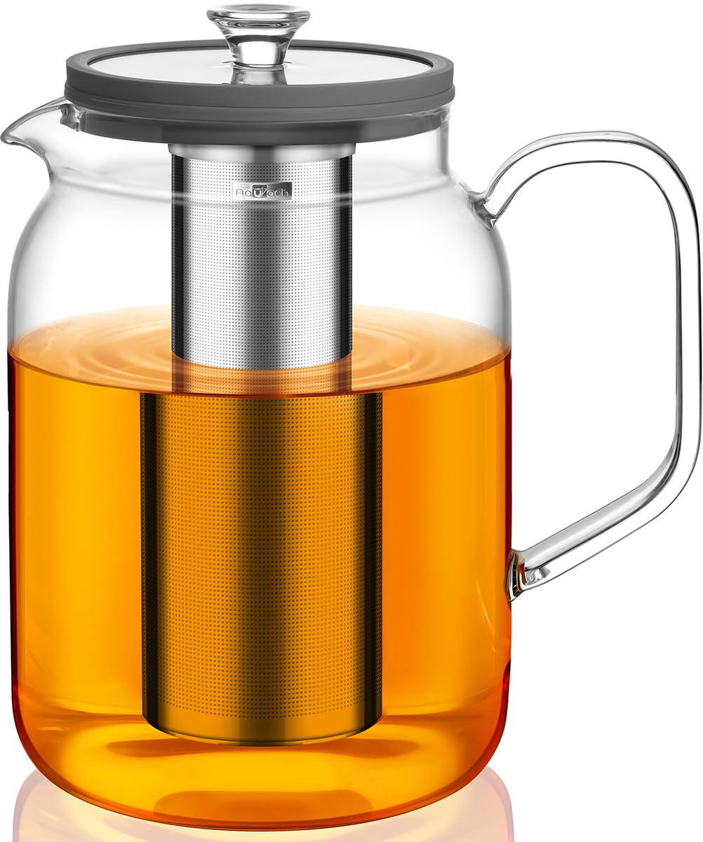 Aquach 68oz Glass Teapot Stovetop Safe with Loose Leaf Tea Steeper