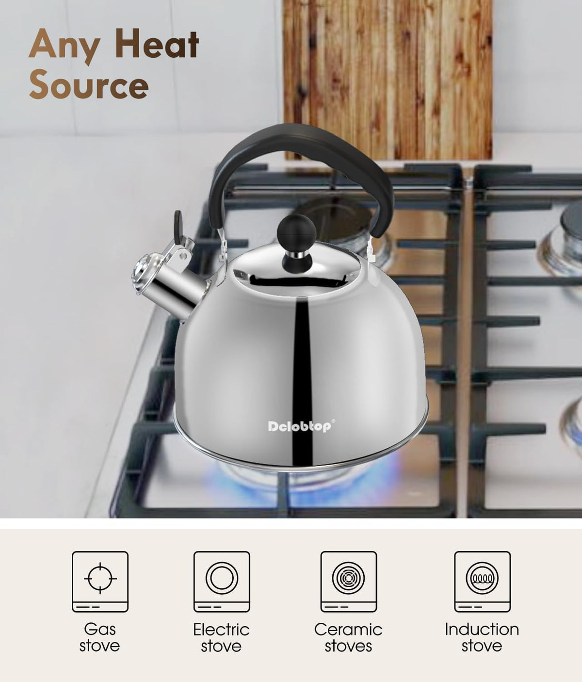 Tea Kettle for Stove Top - Stainless steel Teapot,2 Quart Camping Kettle, Efficient Heating, Audible Whistle, Safe Handle - Hot Water kettle & Tea Pot Stovetop (Silver)