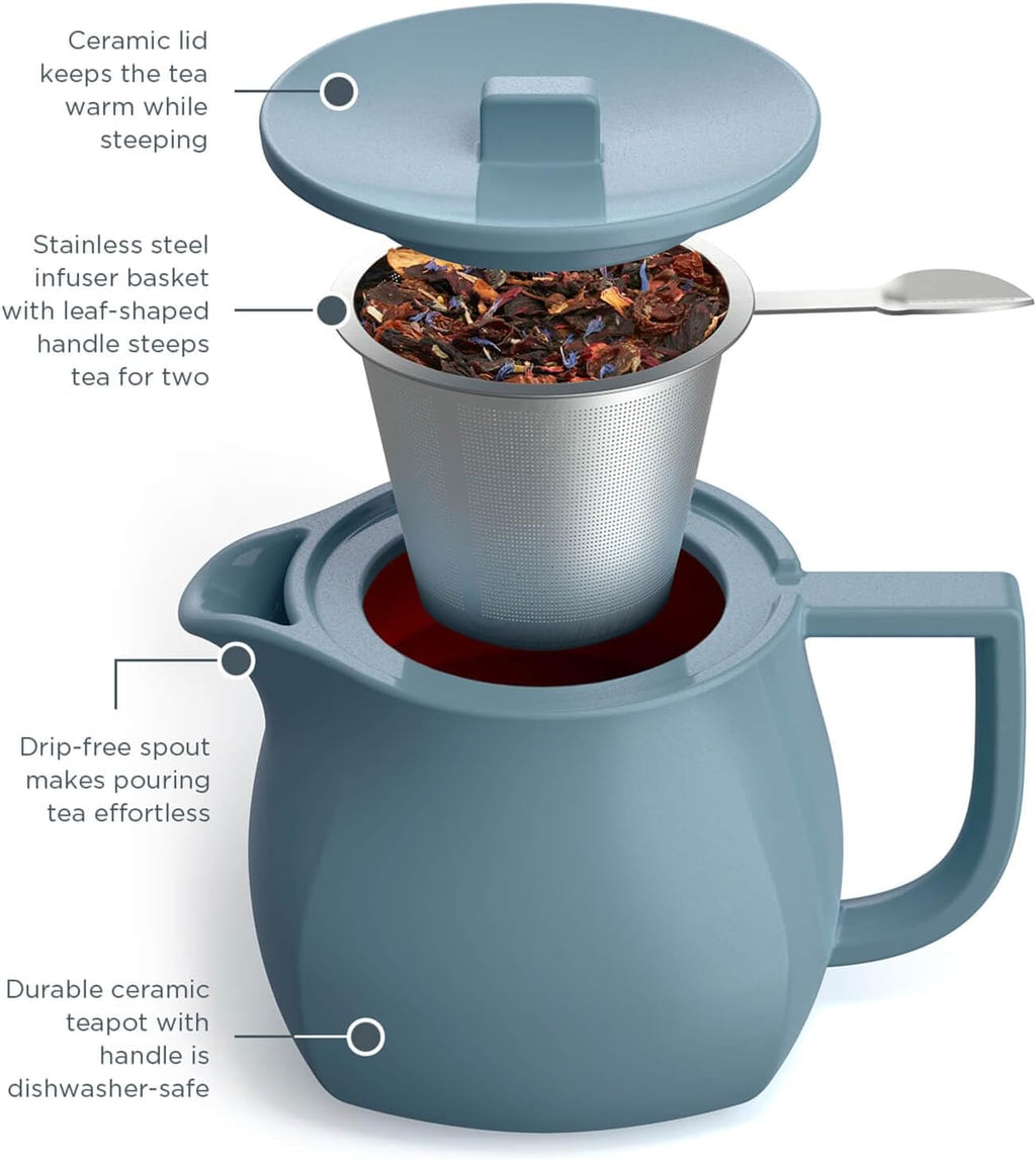 Tea Forte Stone Blue Ceramic Fiore Teapot with Infuser