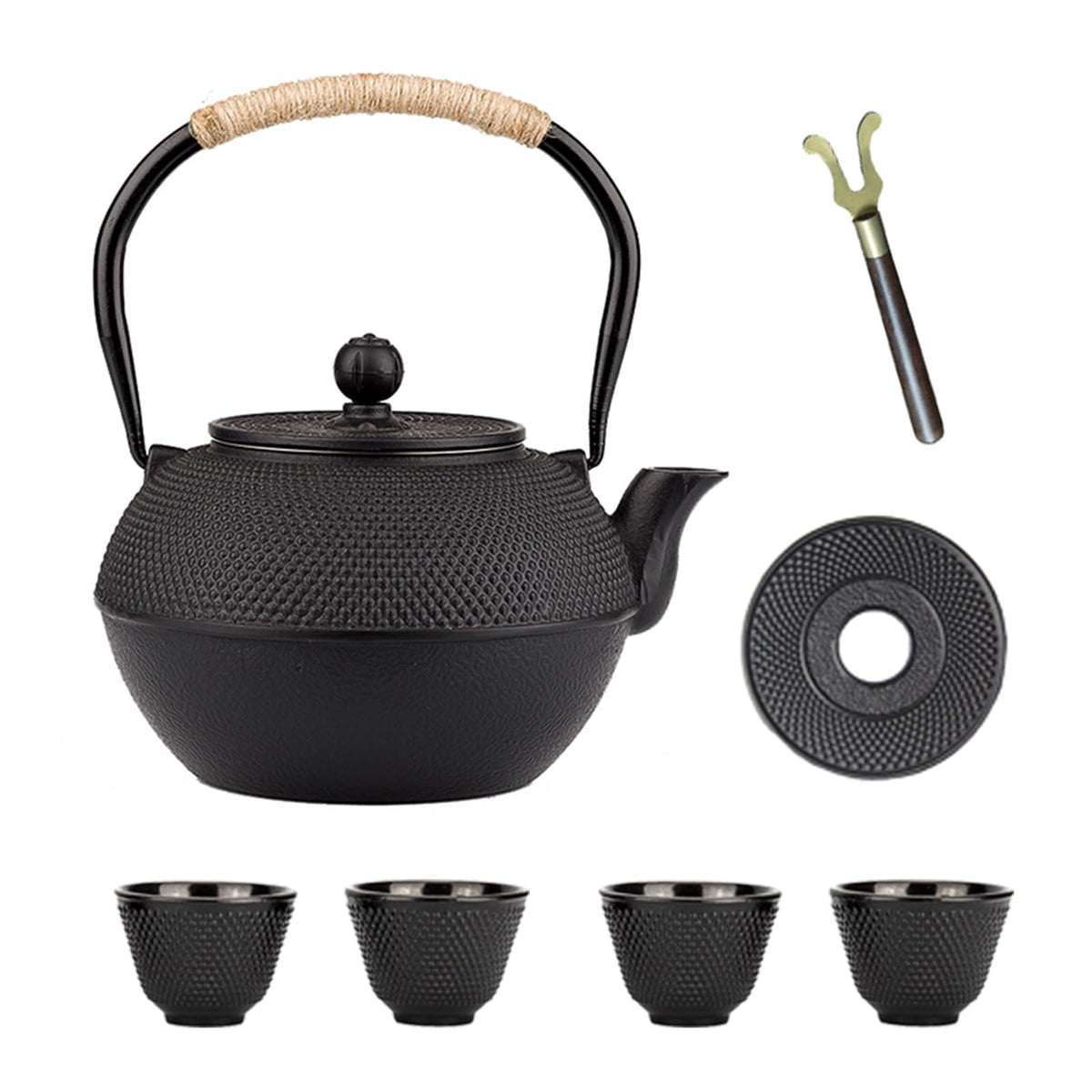 YJX Black Cast Iron Teapot, Tea Kettle for Stove Top, 40.6oz Tea Pot