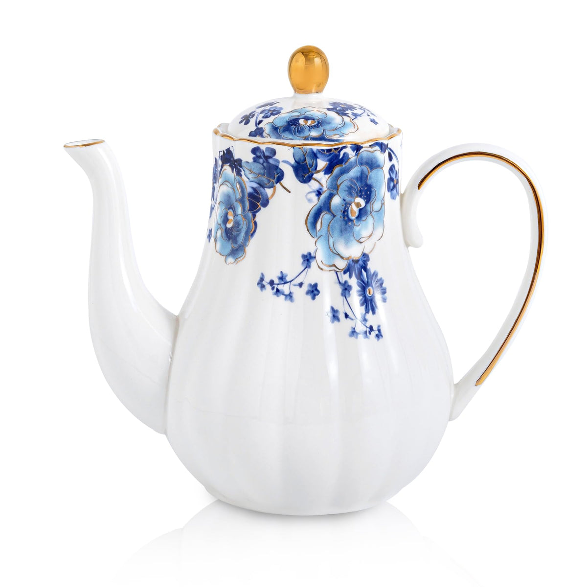 Agyiuns Tea Pot, Porcelain Teapot 37oz,tea pots for tea party,Tea Infuser Pots for Blooming loose Leaf Tea (White with flower)