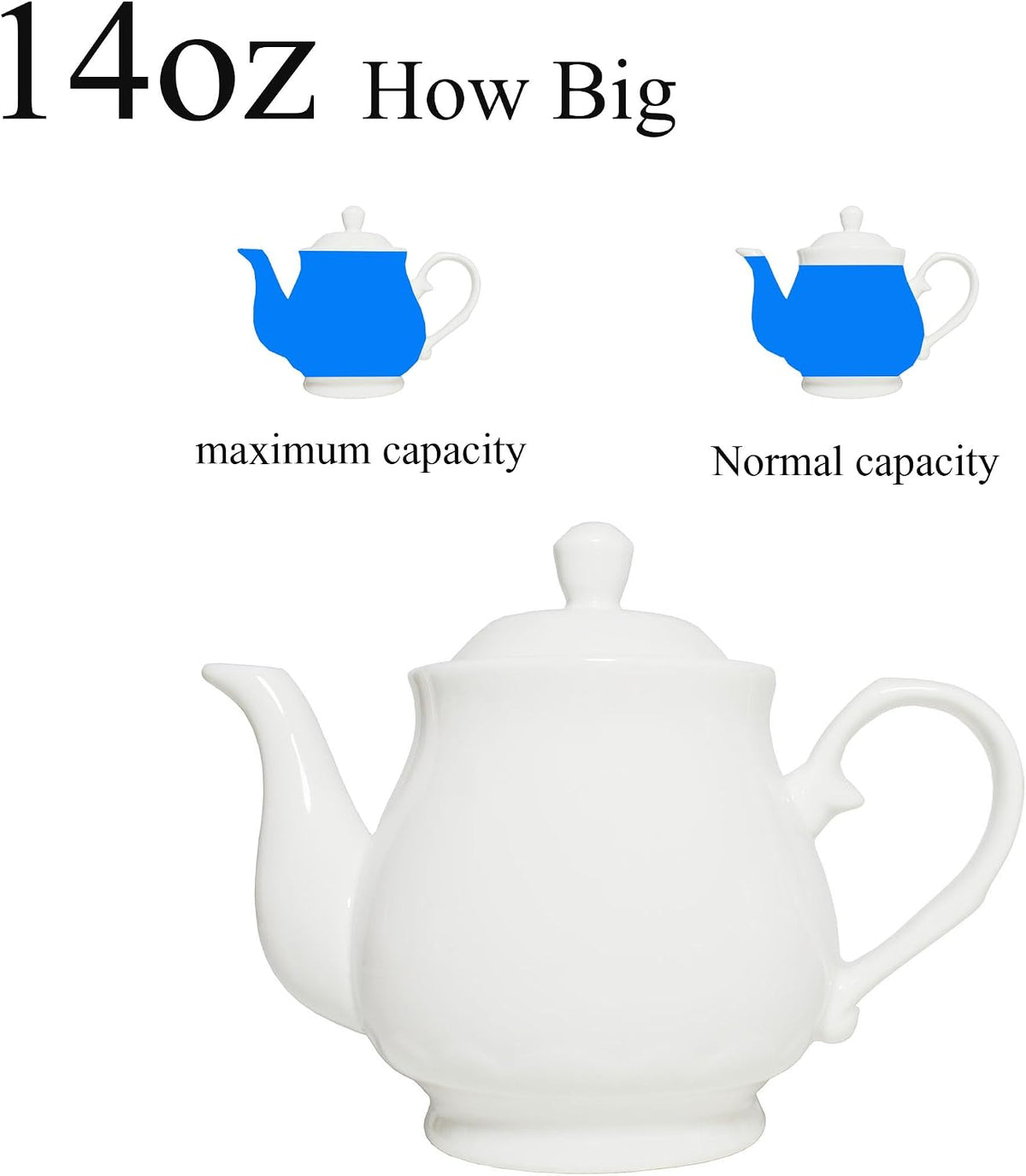 White Porcelain Teapot 400ml,Small Ceramic Tea Pot (14oz)