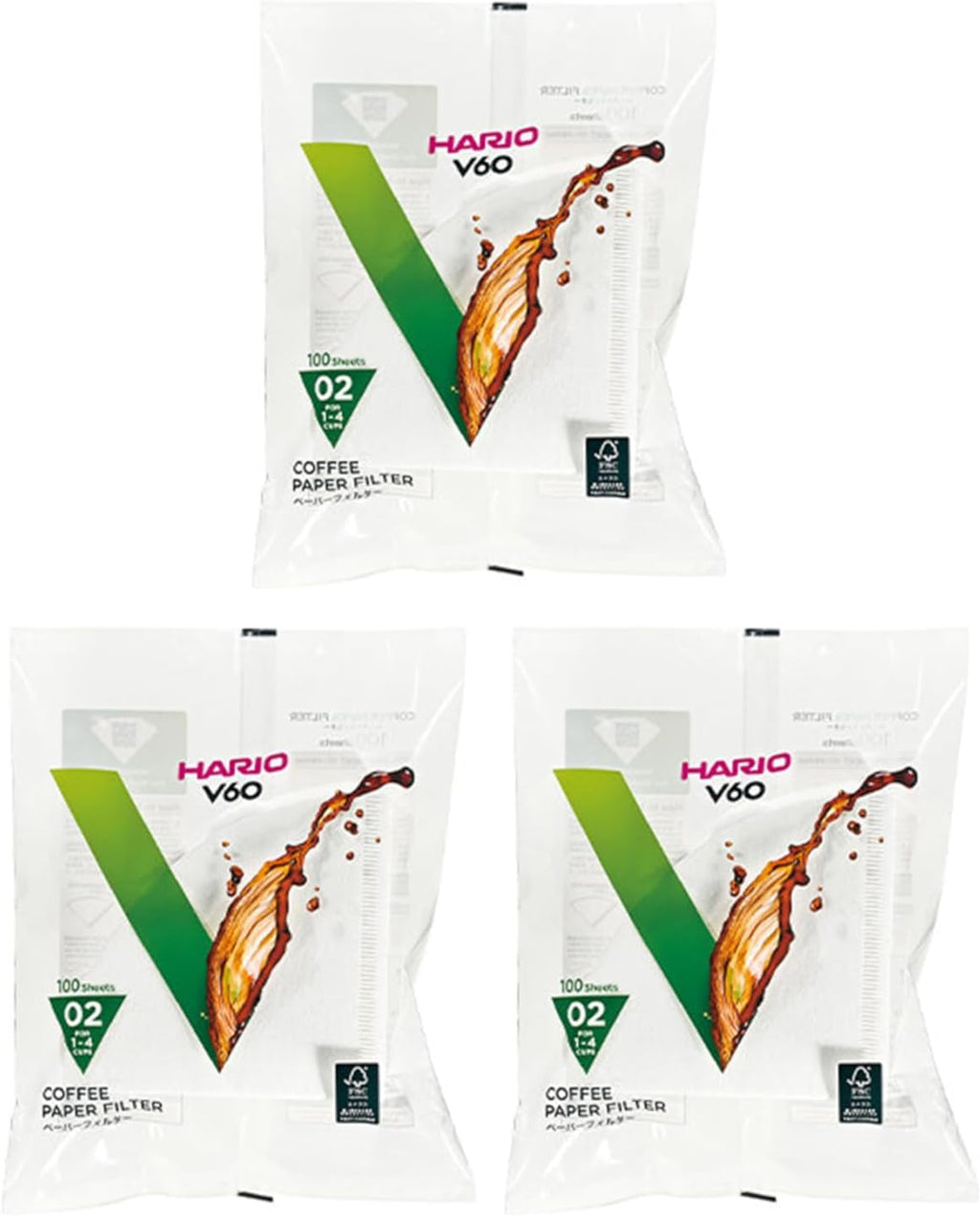 Hario V60 Paper Coffee Filter, Size 02, Natural, 100ct