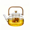 1500ml (50.72oz) Borosilicate Glass Teapot with Wooden Handle, Stovetop Safe Large Tea Kettle with Removable Glass Infuser for Blooming Tea & Loose Leaf Tea