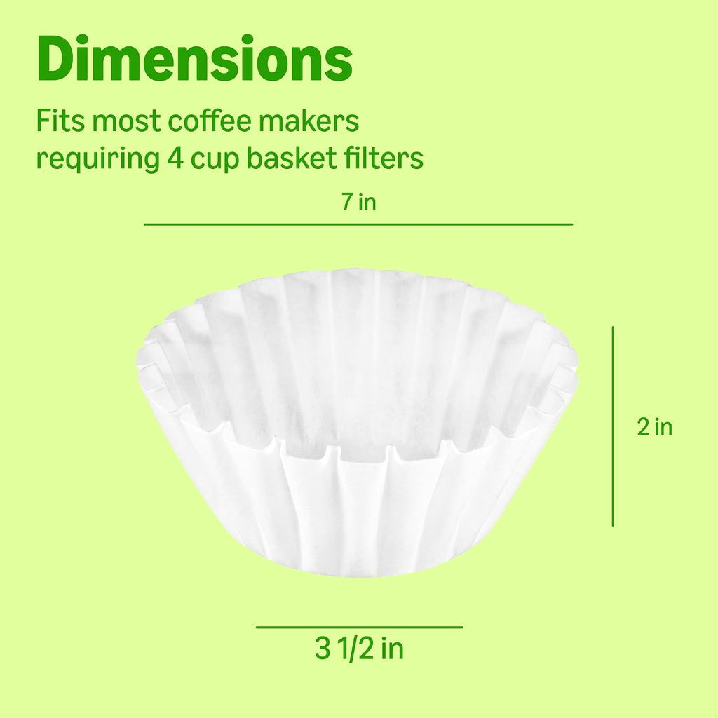 Amazon Basics Basket Coffee Filters for 1-4 Cup Coffee Makers, White, 200 Count