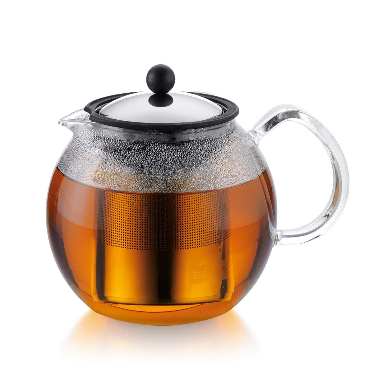 Bodum 34oz Assam Glass Tea Press with Stainless Steel Filter, Black Plastic Lid