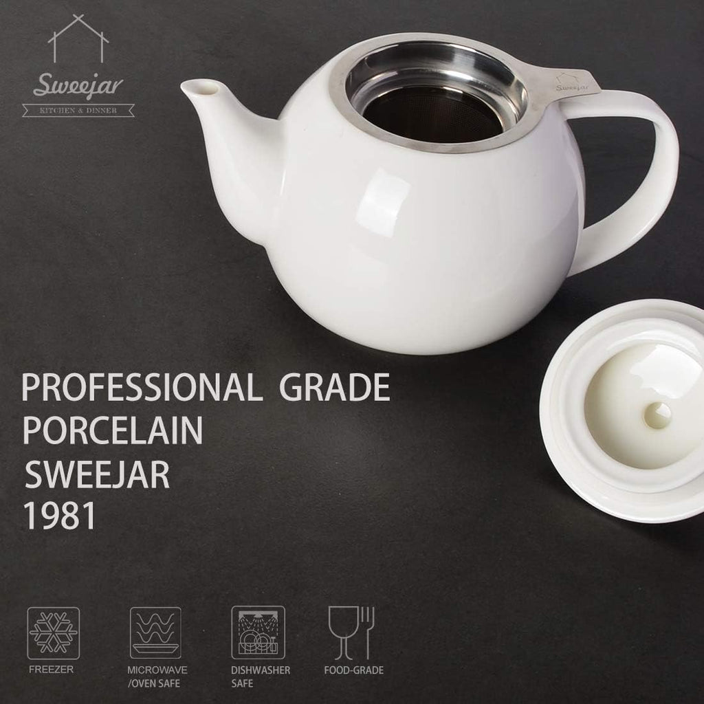 Sweejar Ceramic Tea Pots,30OZ Porcelain Teapot with Infuser(White)