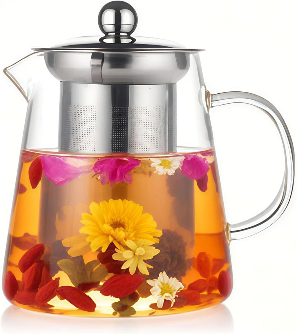 Glass Teapot with Stainless Steel Infuser, Borosilicate Tea Kettle, Clear Tea Maker for Loose Leaf Tea (550ML)