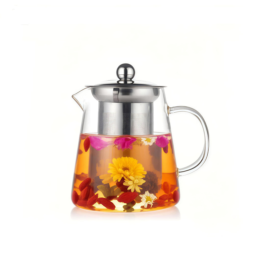 Glass Teapot with Stainless Steel Infuser, Borosilicate Tea Kettle, Clear Tea Maker for Loose Leaf Tea (550ML)