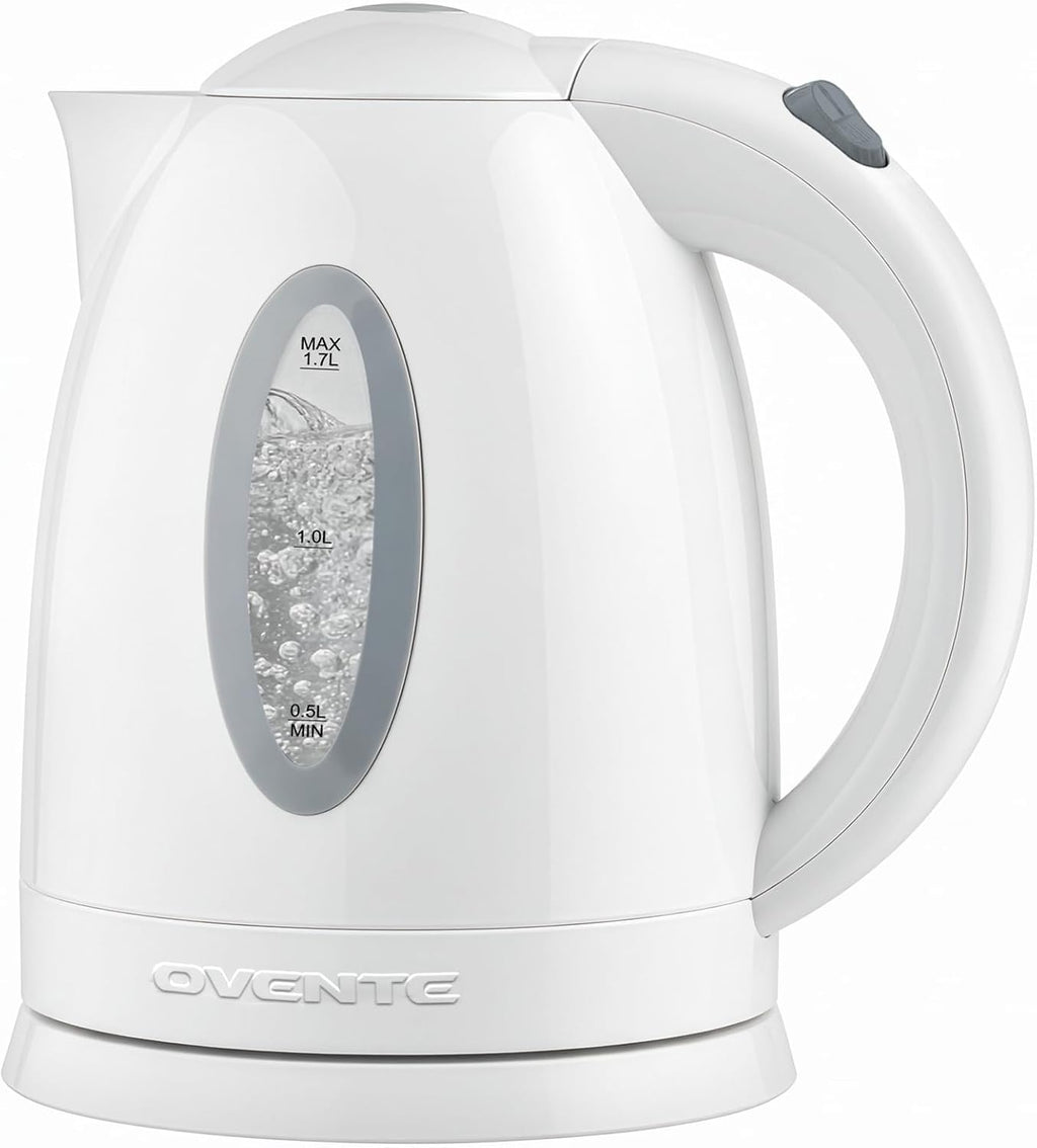 OVENTE 1.7L Electric Tea Kettle, Fast Boiling Water Heater, White KP72W