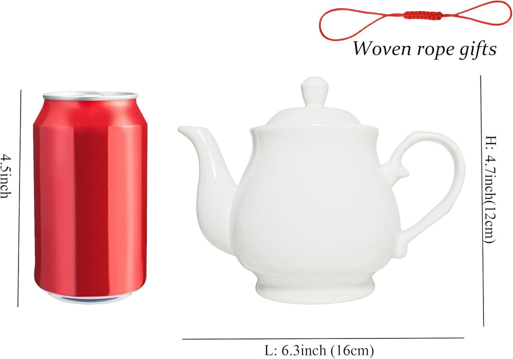 White Porcelain Teapot 400ml,Small Ceramic Tea Pot (14oz)