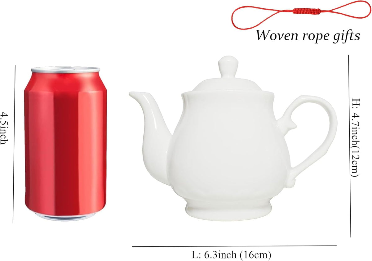 White Porcelain Teapot 400ml,Small Ceramic Tea Pot (14oz)