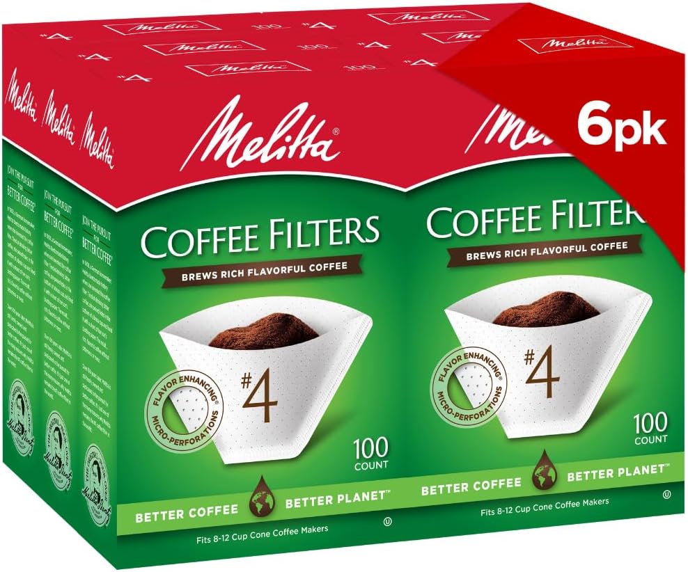 Melitta #4 White Cone Coffee Filters, 6-Pack