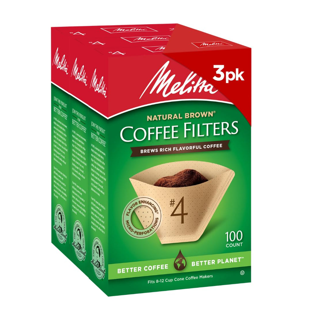 Melitta #4 Unbleached Coffee Filters, Natural Brown Cone Filters, 1-Pack