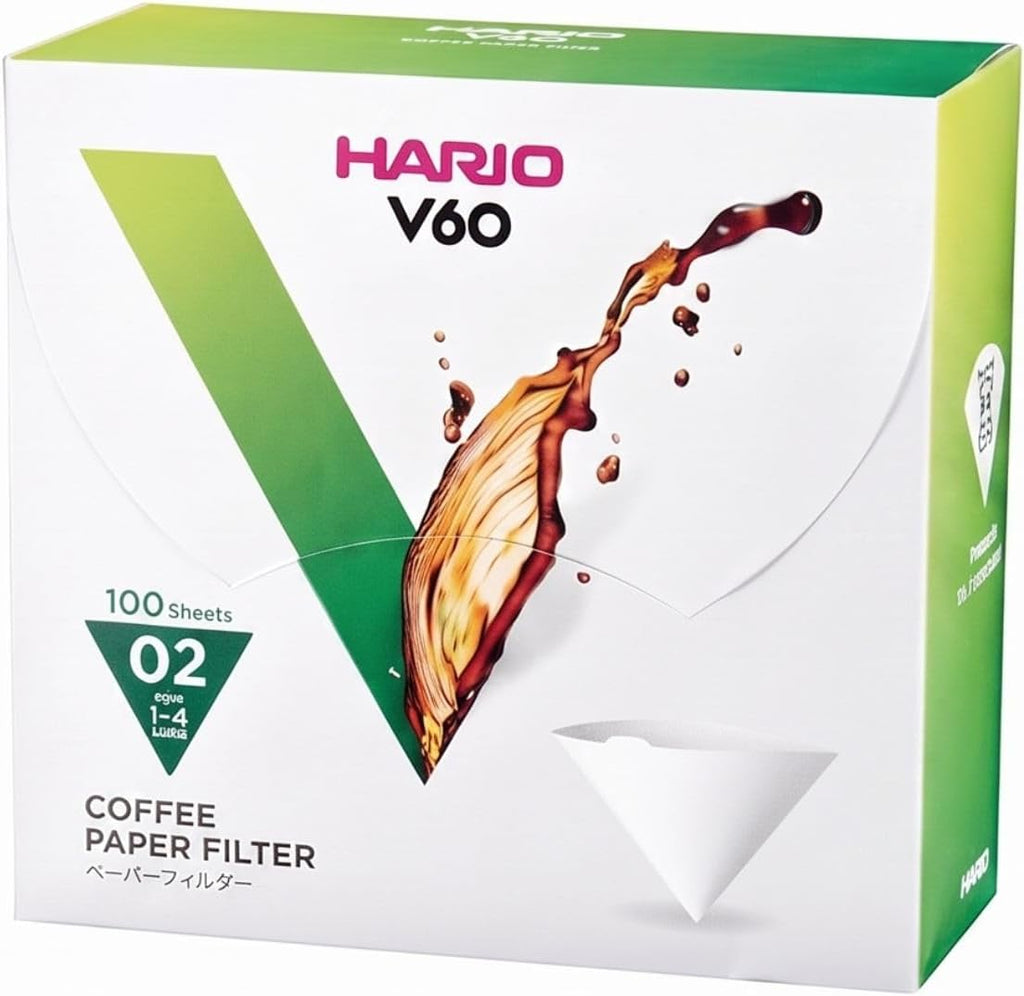 Hario V60 Paper Coffee Filter, Size 02, White, 100ct Box