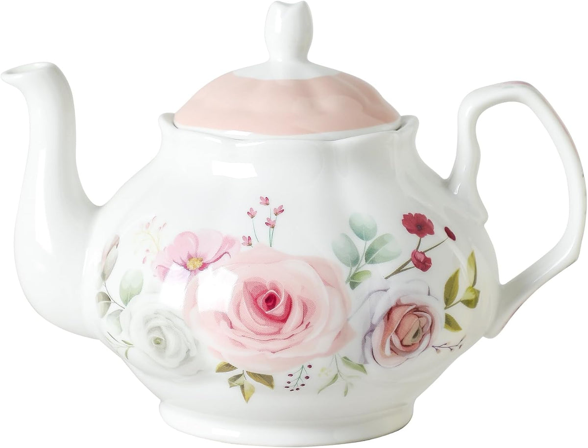 27oz Porcelain Rose Floral Teapot, Classic Tea Gift