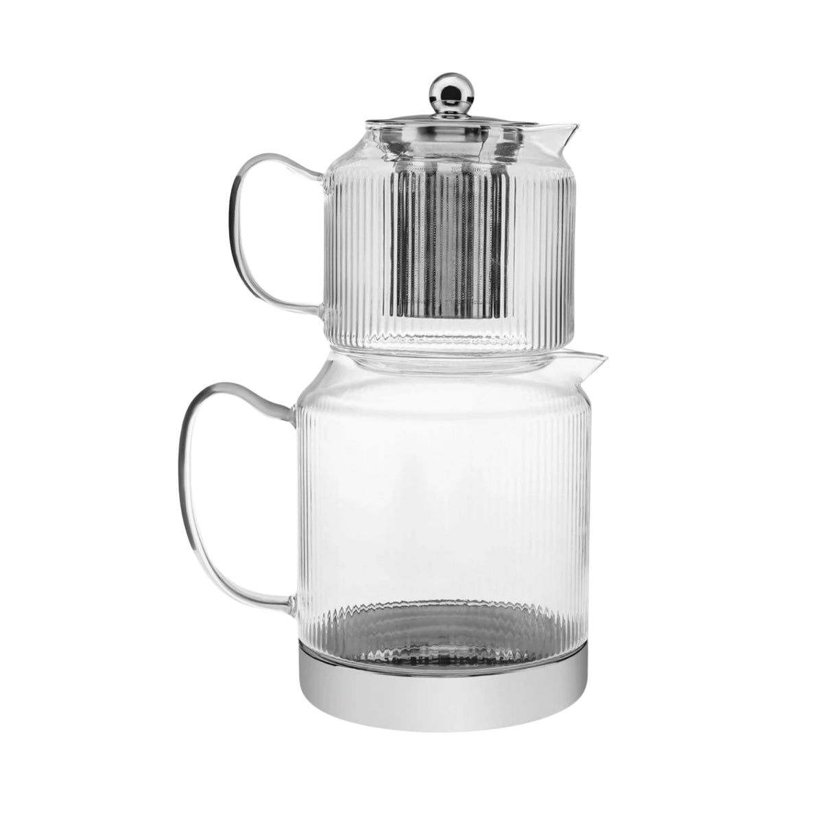 Karaca Manes Mini Turkish Teapot Set - Stainless Steel Teapot with Lid - (Turkish Tea Pot 0,85 Liters & Water Tank 1,25 Liters) - Non-Burning Bakelite Handles Midi Tea Maker & Induction Kettle