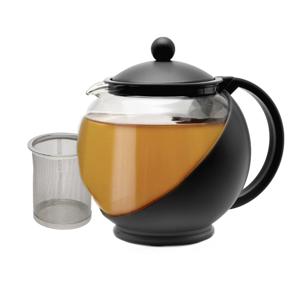 Primula Half Moon Teapot with Removable Infuser, Glass Tea Maker with Reusable Fine Mesh Stainless Steel Filter, Dishwasher Safe, 40-Ounce, Black