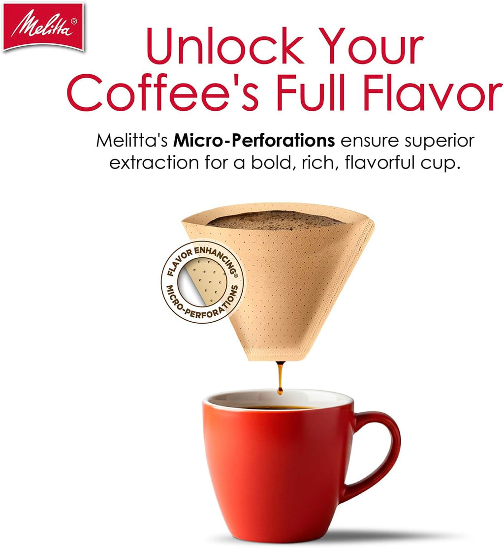 Melitta #2 Unbleached Coffee Filters, Natural Brown Cone Filters, 6-Pack
