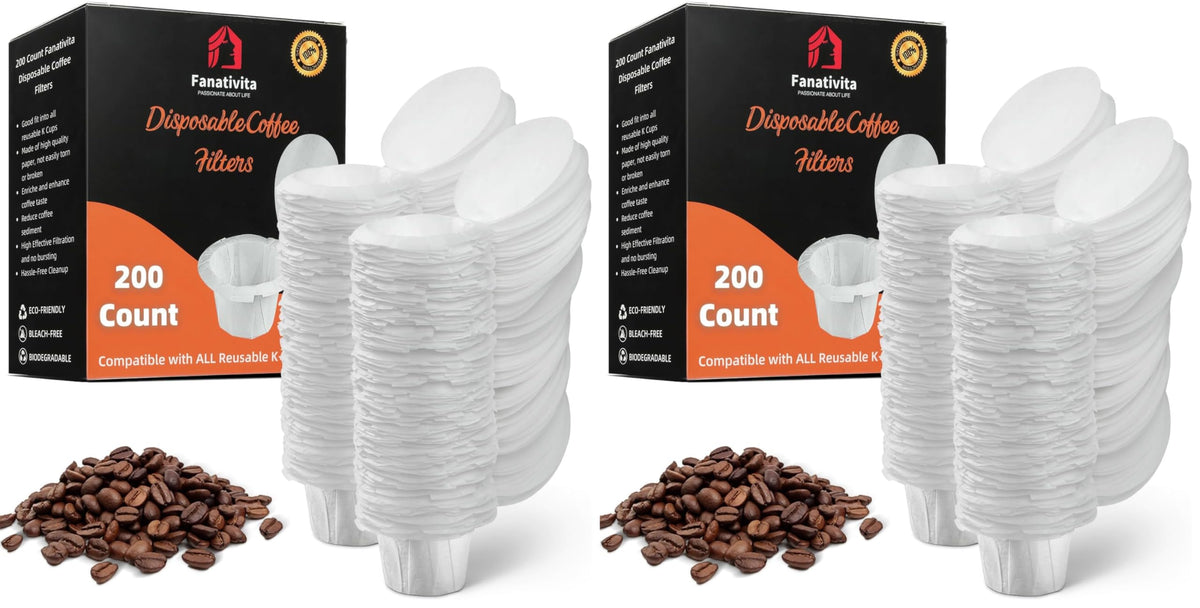 Fanativita 200ct K Cup Coffee Filters with Genius Lid, Unbleached