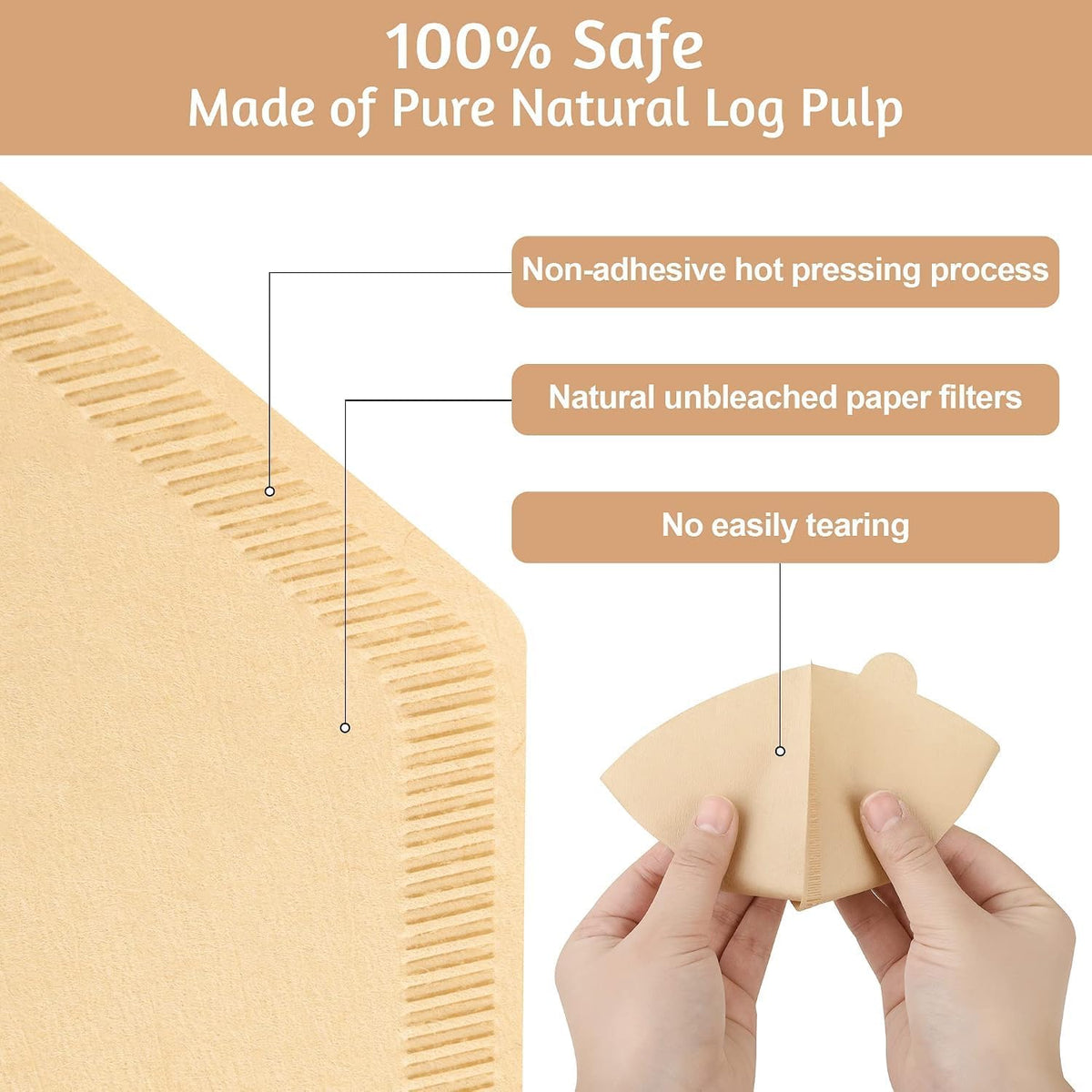 peaceleaf Cone Coffee Filters (Natural Unbleached, 300 Pieces, #4 Size)