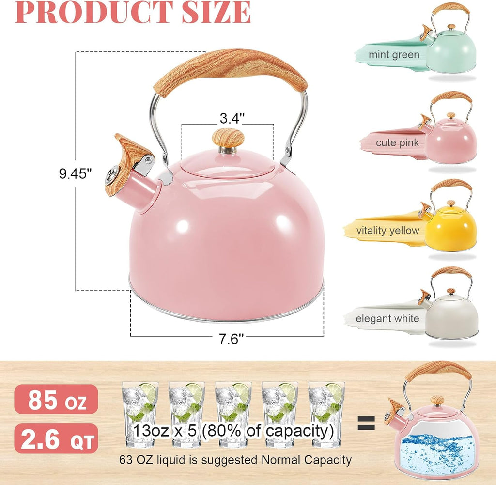 GGC Whistling Tea Kettle for Stove Top, 85OZ/2.6QT Stainless Steel Tea Pot