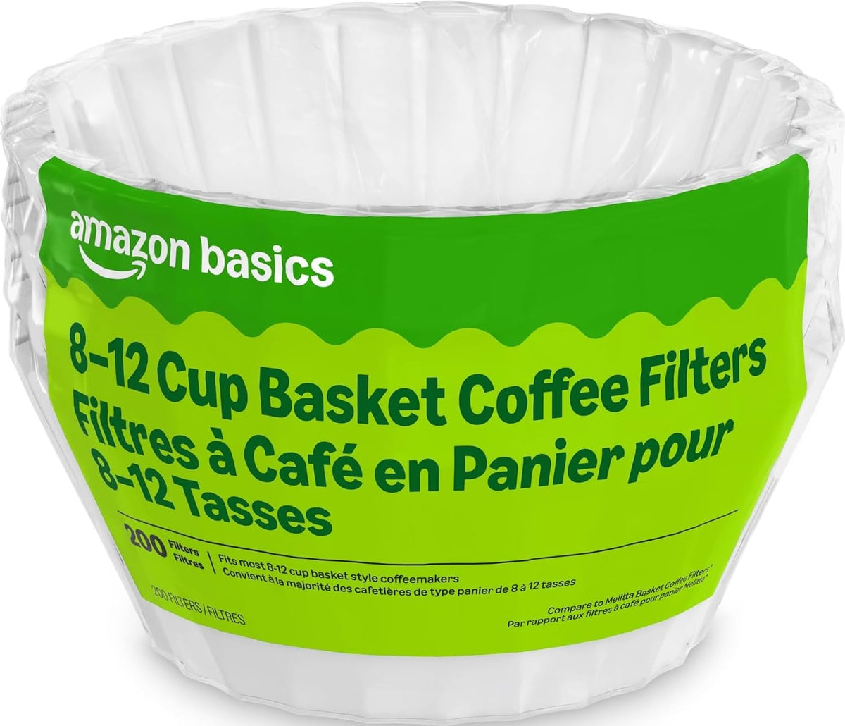 Amazon Basics Basket Coffee Filters for 1-4 Cup Coffee Makers, White, 200 Count