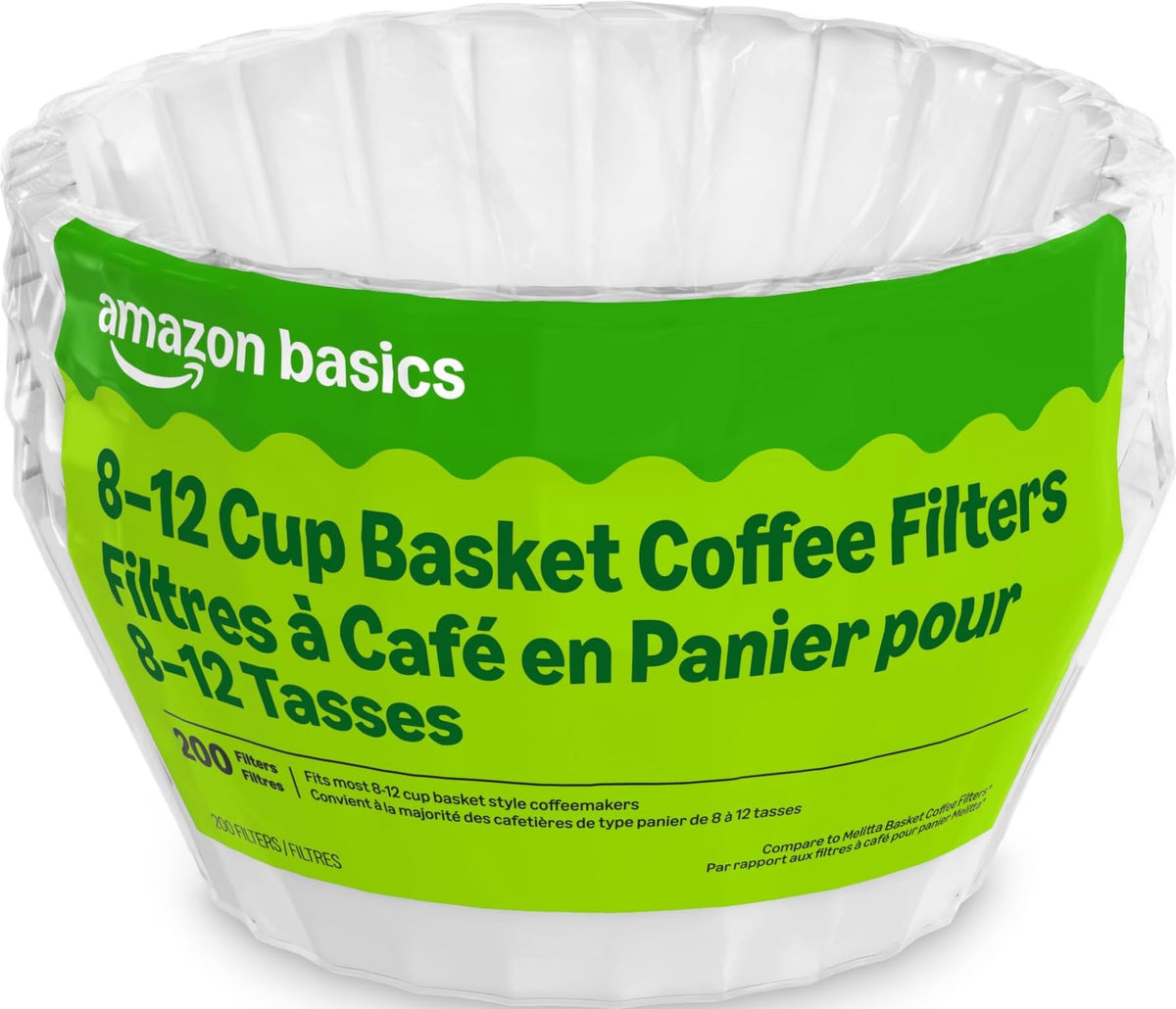 Amazon Basics Basket Coffee Filters for 1-4 Cup Coffee Makers, White, 200 Count
